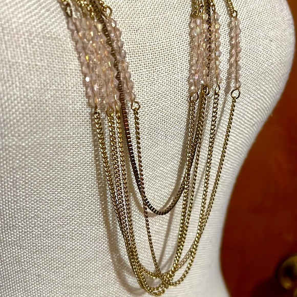 Vintage Pink Crystal & Multi Chain Necklace. - Picture 5 of 7